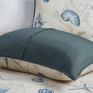 HomeRoots Set of Seven Queen Bedding in Blue and Ivory - Soft Cotton Comforter with Ring Stitch Design 678434