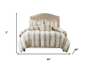 HomeRoots Set of Four Sand and Ivory Striped Queen Bedding - Soft Polyester Comforter & Shams for Summer Comfort 678435