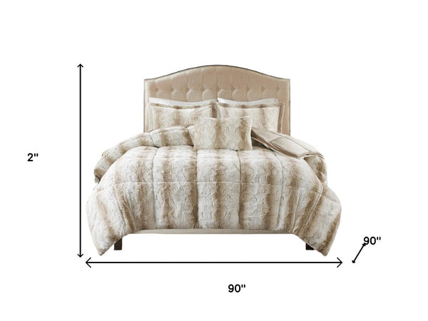 HomeRoots Set of Four Sand and Ivory Striped Queen Bedding - Soft Polyester Comforter & Shams for Summer Comfort 678435