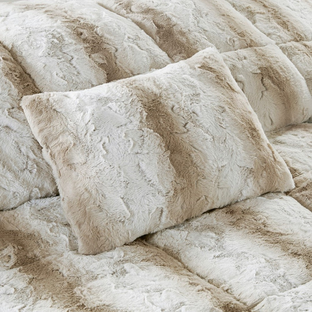 HomeRoots Set of Four Sand and Ivory Striped Queen Bedding - Soft Polyester Comforter & Shams for Summer Comfort 678435