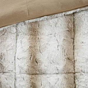 HomeRoots Set of Four Sand and Ivory Striped Queen Bedding - Soft Polyester Comforter & Shams for Summer Comfort 678435