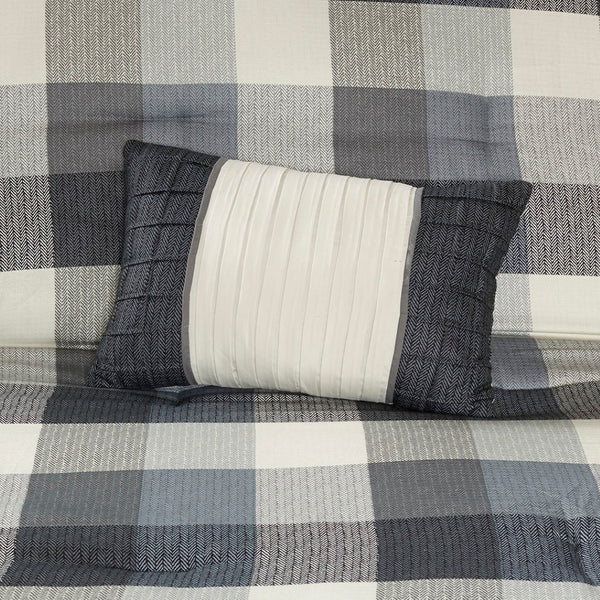HomeRoots Set of Seven Gray & Ivory Plaid King Comforter with Shams - Stylish, Durable, Summer Bedding Set 678436