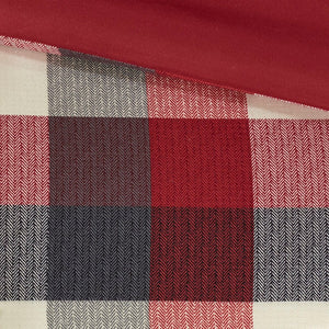 HomeRoots Set of Seven Striking Red and Gray Plaid King Bedding Set with Ring-Stitch Comforter & Shams 678437