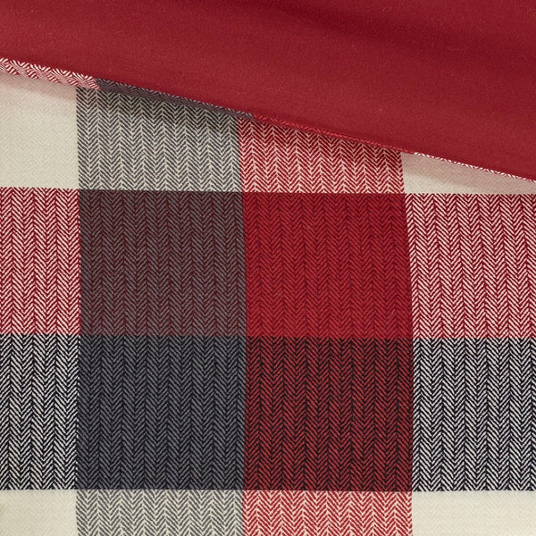 HomeRoots Set of Seven Striking Red and Gray Plaid King Bedding Set with Ring-Stitch Comforter & Shams 678437