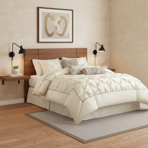 HomeRoots Set of Seven Ivory Bedding Collection - Luxurious Queen Comforter and Shams for Stylish Sleep Space 678440
