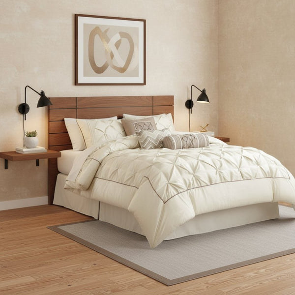 HomeRoots Set of Seven Ivory Bedding Collection - Luxurious Queen Comforter and Shams for Stylish Sleep Space 678440