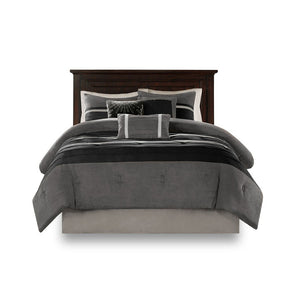HomeRoots Set of Seven Black King Bedding Collection: Mid-Century Comforter & Shams for Luxurious Sleep 678441