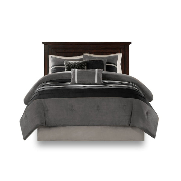 HomeRoots Set of Seven Black King Bedding Collection: Mid-Century Comforter & Shams for Luxurious Sleep 678441