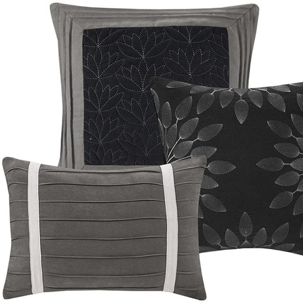 HomeRoots Set of Seven Black King Bedding Collection: Mid-Century Comforter & Shams for Luxurious Sleep 678441
