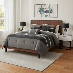 HomeRoots Set of Seven Black King Bedding Collection: Mid-Century Comforter & Shams for Luxurious Sleep 678441