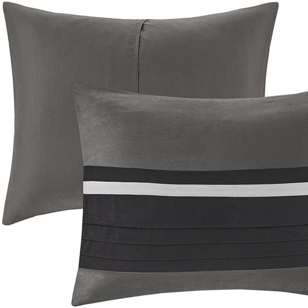 HomeRoots Set of Seven Black King Bedding Ensemble - Luxurious Polyester Comforter with Textured Shams 678442
