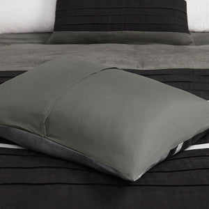 HomeRoots Set of Seven Black King Bedding Ensemble - Luxurious Polyester Comforter with Textured Shams 678442
