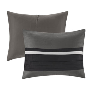HomeRoots Set of Seven Black King Bedding Ensemble - Luxurious Polyester Comforter with Textured Shams 678442