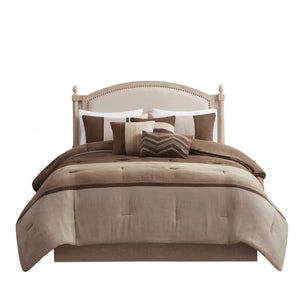 HomeRoots Set of Seven Brown King Comforter & Sham Ensemble - Mid-Century Style, Soft, Breathable Durability 678443
