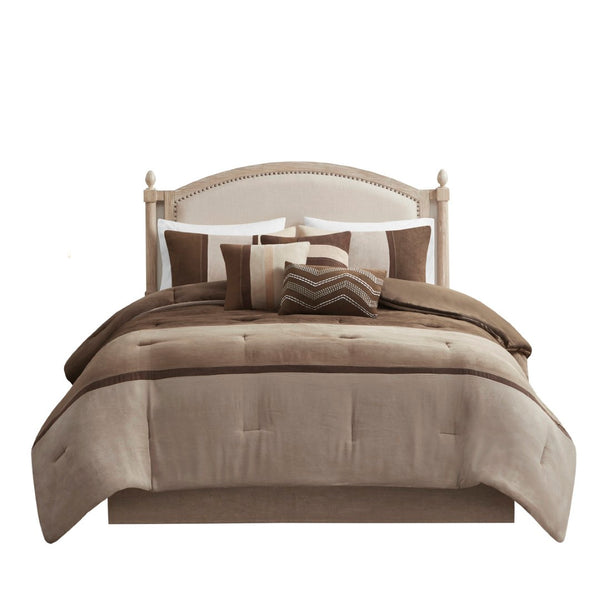 HomeRoots Set of Seven Brown King Comforter & Sham Ensemble - Mid-Century Style, Soft, Breathable Durability 678443