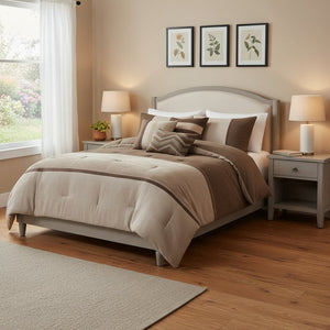 HomeRoots Set of Seven Brown King Comforter & Sham Ensemble - Mid-Century Style, Soft, Breathable Durability 678443