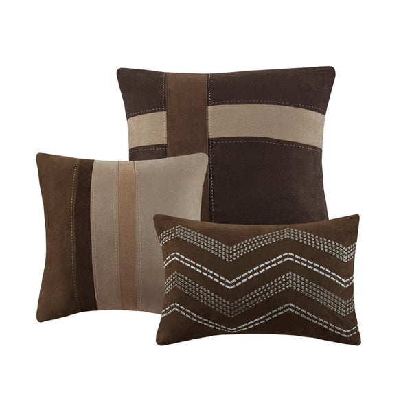 HomeRoots Set of Seven Brown King Comforter & Sham Ensemble - Mid-Century Style, Soft, Breathable Durability 678443