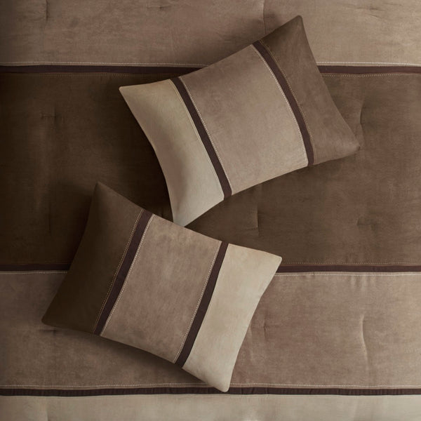 HomeRoots Set of Seven Brown King Comforter & Sham Ensemble - Mid-Century Style, Soft, Breathable Durability 678443