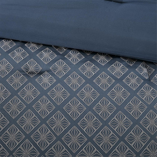 HomeRoots Set of Seven Navy Blue & Ivory Ombre King Comforter Ensemble with Ring Stitch for Elegant Style 678446