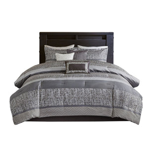 HomeRoots Set of Seven Elegant Gray and Taupe Striped King Comforter and Sham Collection for Modern Bedrooms 678447