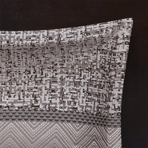 HomeRoots Set of Seven Striped Gray and Taupe Queen Bedding Ensemble – Soft Polyester Comforter & Shams 678448