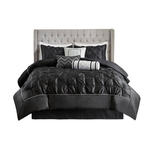 HomeRoots Set of Seven Black King Bedding Ensemble - Mid-Century Modern Comforter with Ring Stitch Design 678449