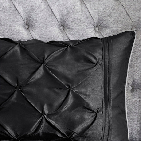 HomeRoots Set of Seven Black King Bedding Ensemble - Mid-Century Modern Comforter with Ring Stitch Design 678449