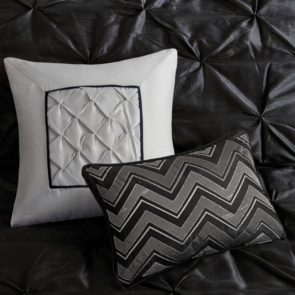 HomeRoots Set of Seven Black King Bedding Ensemble - Mid-Century Modern Comforter with Ring Stitch Design 678449