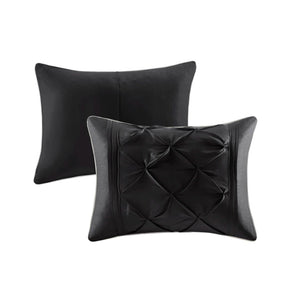 HomeRoots Set of Seven Black King Bedding Ensemble - Mid-Century Modern Comforter with Ring Stitch Design 678449