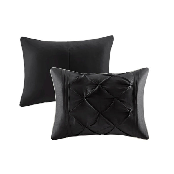 HomeRoots Set of Seven Black King Bedding Ensemble - Mid-Century Modern Comforter with Ring Stitch Design 678449