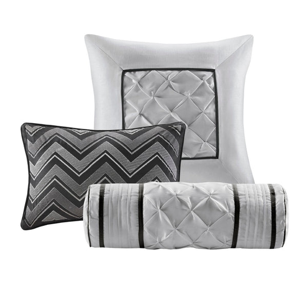 HomeRoots Set of Seven Black King Bedding Ensemble - Mid-Century Modern Comforter with Ring Stitch Design 678449