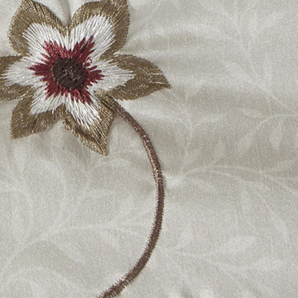 HomeRoots Set of Seven Mid-Century Floral King Comforter & Shams - Red, Brown, Ivory - Soft Polyester Bedding 678450