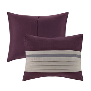 HomeRoots Set of Seven Striped Purple and Gray King Comforter & Sham Collection for Modern Bedroom Style 678451