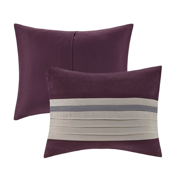 HomeRoots Set of Seven Striped Purple and Gray King Comforter & Sham Collection for Modern Bedroom Style 678451
