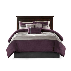 HomeRoots Set of Seven Striped Purple and Gray King Comforter & Sham Collection for Modern Bedroom Style 678451