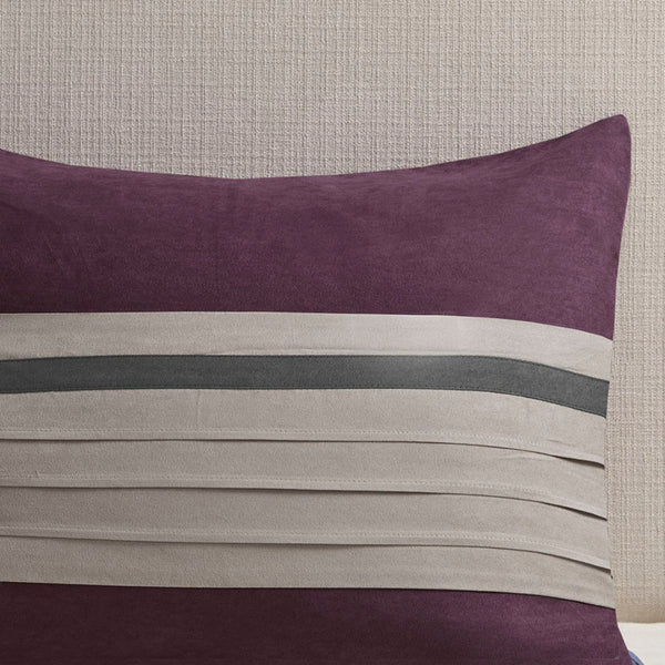 HomeRoots Set of Seven Striped Purple and Gray King Comforter & Sham Collection for Modern Bedroom Style 678451