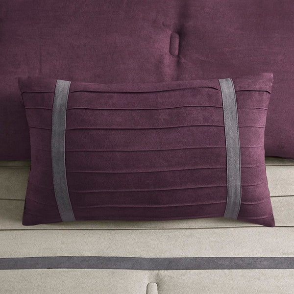 HomeRoots Set of Seven Stylish Purple and Gray Striped King Bedding Ensemble with Soft 400-Thread Count Comforter 678452