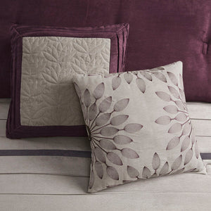 HomeRoots Set of Seven Stylish Purple and Gray Striped King Bedding Ensemble with Soft 400-Thread Count Comforter 678452