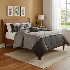 HomeRoots Set of Seven Gray King Bedding Ensemble – Soft 400-Thread-Count Polyester for Ultimate Comfort 678453