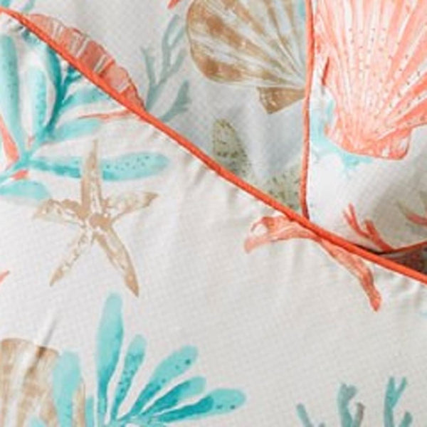 HomeRoots Set of Seven Aqua & Coral Mid-Century Ring Stitch Bedding Ensemble for a Fresh, Stylish Bedroom 678454