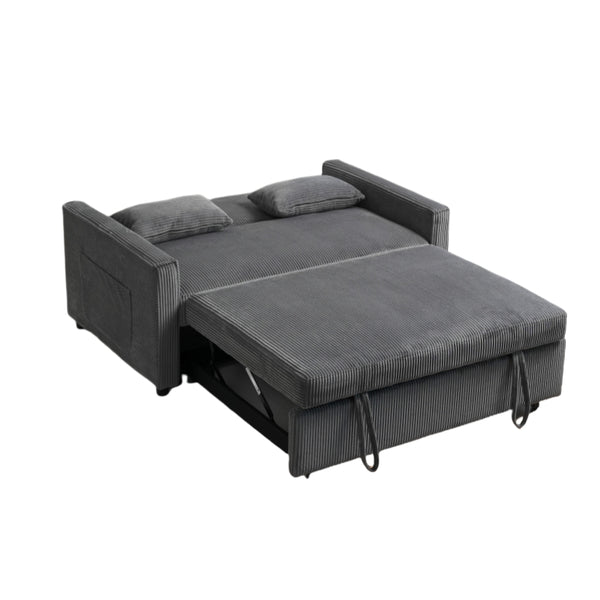 English Elm Futon 3-in-1 Corduroy Sofa Bed with Adjustable Backrest, Pull-Out Sleeper and Storage Pocket Grey W3138P281698