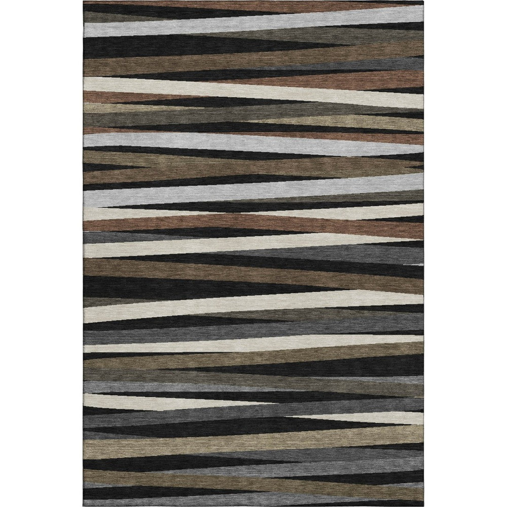 HomeRoots 5' X 8' Black, Brown & Ivory Striped Washable Area Rug – Durable, UV-Protected & Stylish for Any Room 678462