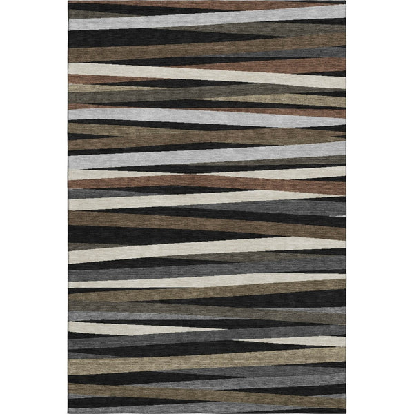 HomeRoots 5' X 8' Black, Brown & Ivory Striped Washable Area Rug – Durable, UV-Protected & Stylish for Any Room 678462
