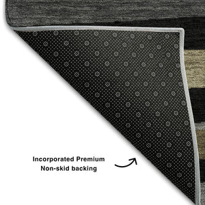 HomeRoots 5' X 8' Black, Brown & Ivory Striped Washable Area Rug – Durable, UV-Protected & Stylish for Any Room 678462