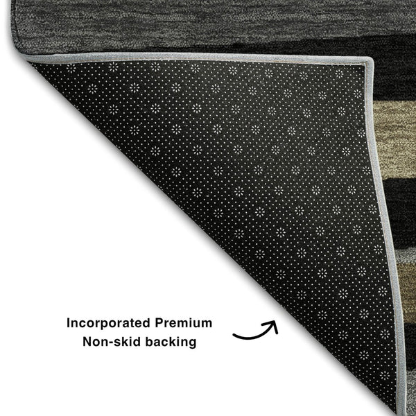 HomeRoots 5' X 8' Black, Brown & Ivory Striped Washable Area Rug – Durable, UV-Protected & Stylish for Any Room 678462