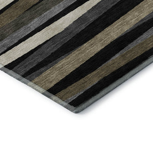 HomeRoots 5' X 8' Black, Brown & Ivory Striped Washable Area Rug – Durable, UV-Protected & Stylish for Any Room 678462