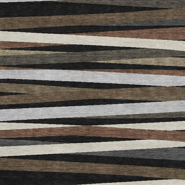 HomeRoots 5' X 8' Black, Brown & Ivory Striped Washable Area Rug – Durable, UV-Protected & Stylish for Any Room 678462