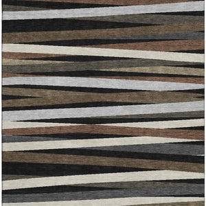 HomeRoots 5' X 8' Black, Brown & Ivory Striped Washable Area Rug – Durable, UV-Protected & Stylish for Any Room 678462