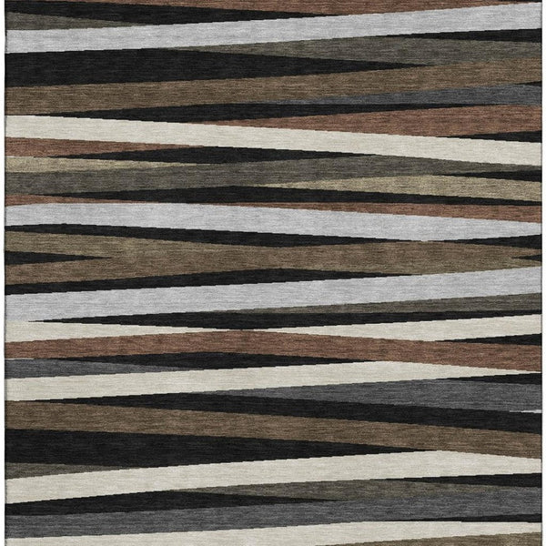HomeRoots 5' X 8' Black, Brown & Ivory Striped Washable Area Rug – Durable, UV-Protected & Stylish for Any Room 678462