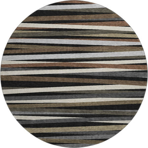 HomeRoots 8' Striped Washable Round Rug in Black, Brown & Ivory - UV Protected, Durable & Easy-Care Design 678463